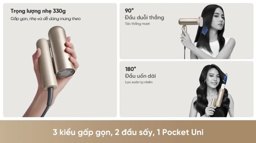 So sánh giá Máy sấy tóc và tạo kiểu đa năng tốc độ cao Dreame Pocket Uni AHD54 Titanium Gold - Tìm sản phẩm giá rẻ nhất - Ảnh 3