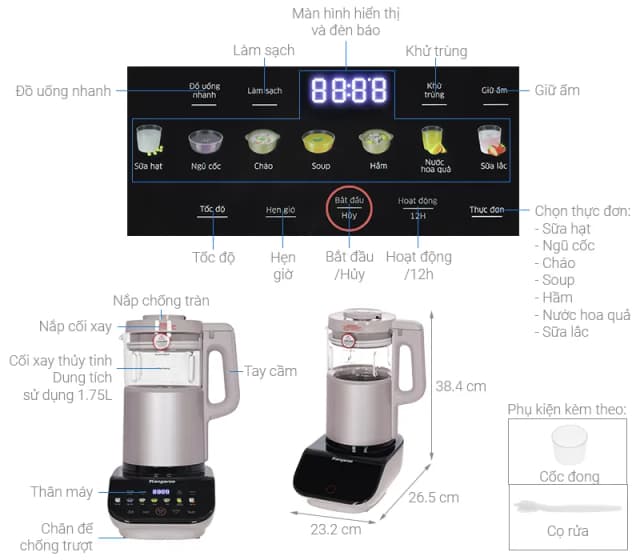 Top 1 so sánh giá Máy làm sữa hạt đa năng Kangaroo KG175HB1 - Tìm sản phẩm giá rẻ nhất - Ảnh 45