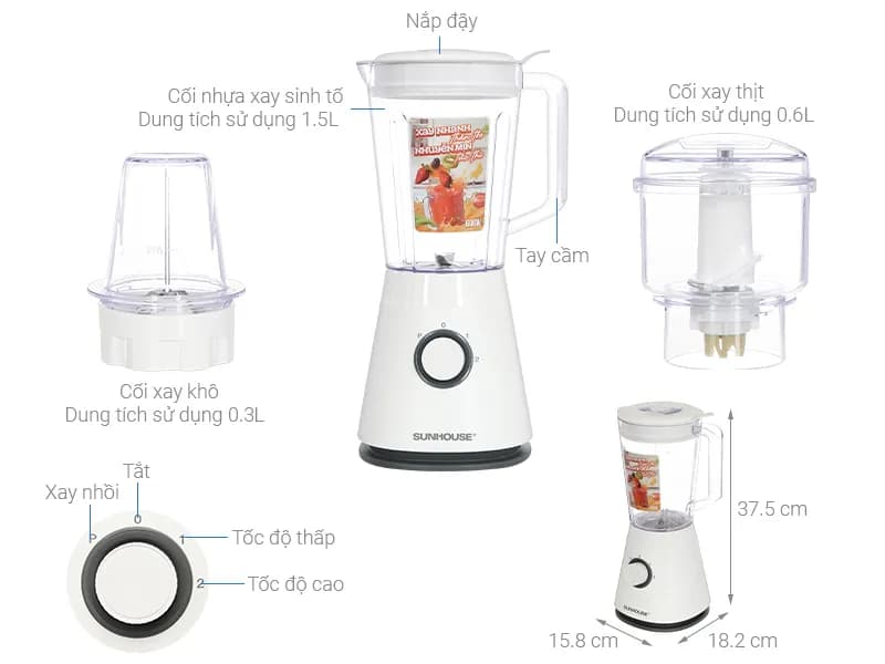 Máy xay sinh tố đa năng Sunhouse SHD5318 - 2 cối - Giá rẻ nhất hôm nay - Ảnh 7