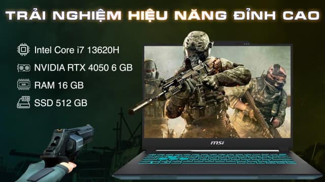 Laptop MSI Gaming Cyborg 14 A13VE - 090VN (i7 13620H, 16GB, 512GB, RTX 4050 6GB, Full HD+ 144Hz, Win11) - 15
