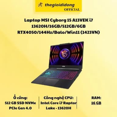 Laptop MSI Gaming Cyborg 15 A13VEK - 1423VN (i7 13620H, 16GB, 512GB, RTX 4050 6GB, Full HD 144Hz, Win11) - 20