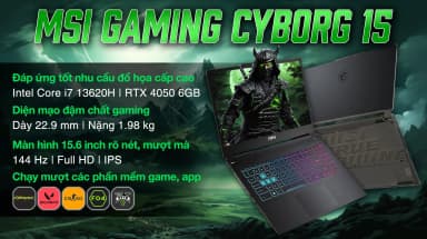 Laptop MSI Gaming Cyborg 15 A13VEK - 1423VN (i7 13620H, 16GB, 512GB, RTX 4050 6GB, Full HD 144Hz, Win11) - 8