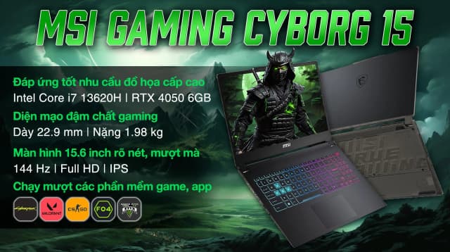Laptop MSI Gaming Cyborg 15 A13VEK - 1423VN (i7 13620H, 16GB, 512GB, RTX 4050 6GB, Full HD 144Hz, Win11) - 8