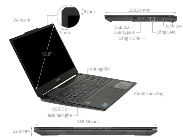 Laptop MSI Gaming Cyborg 15 A13VEK - 1423VN (i7 13620H, 16GB, 512GB, RTX 4050 6GB, Full HD 144Hz, Win11) - 9