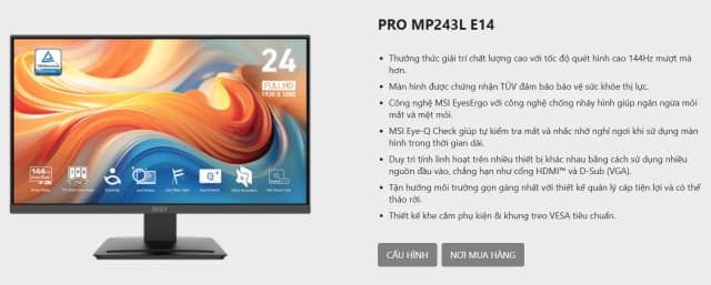 So sánh giá Màn hình Gaming MSI PRO MP243L-E14 (23.8 inch Full HD, IPS, 144Hz, 4ms) rẻ nhất? - Ảnh 14