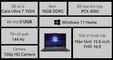 Laptop MSI Gaming Cyborg 15 AI A1VEK - 053VN (Ultra 7 155H, 16GB, 512GB, RTX 4050 6GB, Full HD 144Hz, Win11) - 19