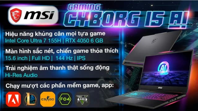 Laptop MSI Gaming Cyborg 15 AI A1VEK - 053VN (Ultra 7 155H, 16GB, 512GB, RTX 4050 6GB, Full HD 144Hz, Win11) - 3