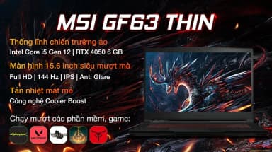 Laptop MSI Gaming GF63 Thin 12VE - 460VN (i5 12450H, 8GB, 512GB, RTX 4050 6GB, Full HD 144Hz, Win11) - 5