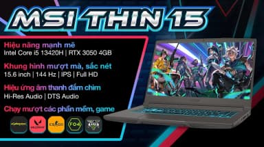Laptop MSI Gaming Thin 15 B13UC - 3247VN_16GB (i5 13420H, 16GB, 512GB, RTX 3050 4GB, Full HD 144Hz, Win11) - 2