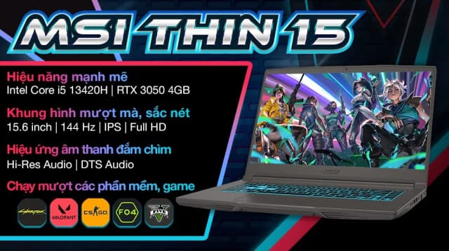 Laptop MSI Gaming Thin 15 B13UC - 3247VN_16GB (i5 13420H, 16GB, 512GB, RTX 3050 4GB, Full HD 144Hz, Win11) - 2
