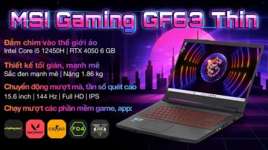 Laptop MSI Gaming GF63 Thin 12VE - 460VN (i5 12450H, 16GB, 512GB, RTX 4050 6GB, Full HD 144Hz, Win11) - 5