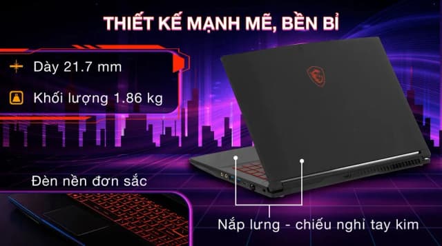 Laptop MSI Gaming GF63 Thin 12VE - 460VN (i5 12450H, 16GB, 512GB, RTX 4050 6GB, Full HD 144Hz, Win11) - 9