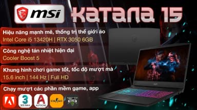 Laptop MSI Gaming Katana 15 B13UDXK - 2410VN (i5 13420H, 16GB, 512GB, RTX 3050 6GB, Full HD 144Hz, Win11) - 6