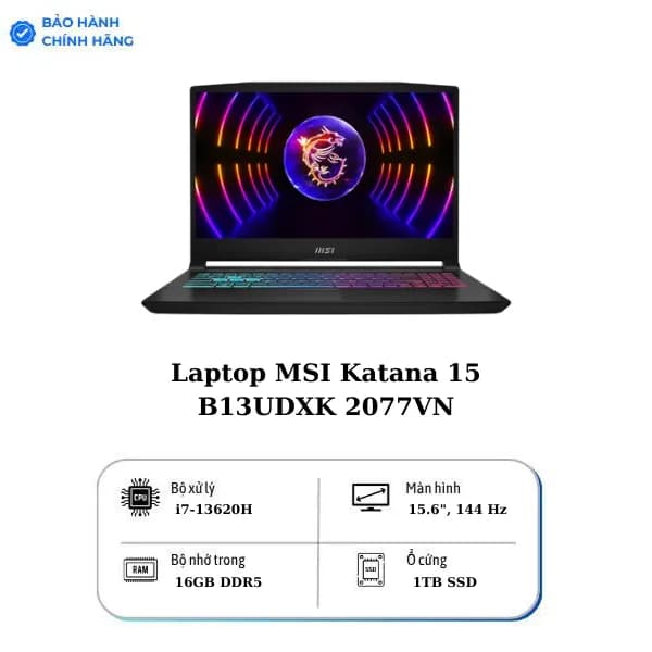 Laptop MSI Gaming Katana 15 B13UDXK - 2077VN (i7 13620H, 16GB, 1TB, RTX 3050 6GB, Full HD 144Hz, Win11) - 9