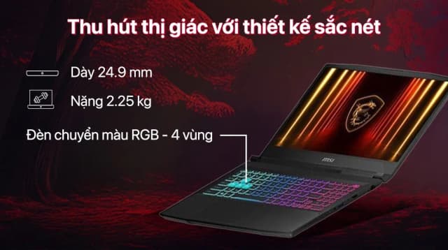 Laptop MSI Gaming Katana 15 B13VEK - 2256VN (i7 13620H, 16GB, 512GB, RTX4050 6GB, Full HD 144Hz, Win11) - 9
