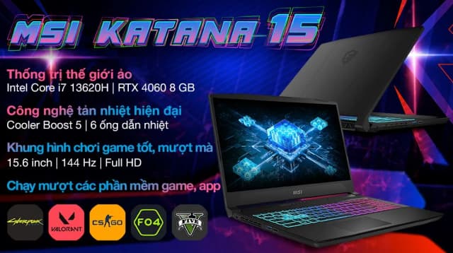 Laptop MSI Gaming Katana 15 B13VFK - 676VN (i7 13620H, 16GB, 1TB, RTX 4060 8GB, Full HD 144Hz, Win11) - 12