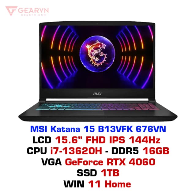 Laptop MSI Gaming Katana 15 B13VFK - 676VN (i7 13620H, 16GB, 1TB, RTX 4060 8GB, Full HD 144Hz, Win11) - 6