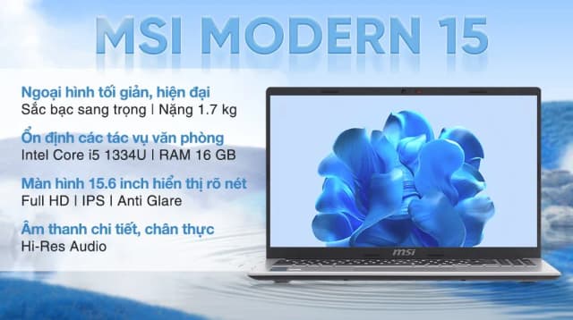Laptop MSI Modern 15 F13MG - 667VN_16GB (i5 1334U, 16GB, 512GB, Full HD, Win11) - 2