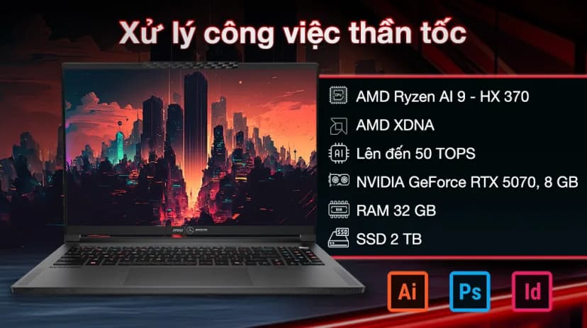Laptop MSI Gaming Stealth A16 Mercedes AMG AI+ A3XWGG - 032VN (R9 AI HX 370, 32GB, 2TB, RTX 5070 8GB, QHD+ OLED 240Hz, Win11) - Giá rẻ nhất hôm nay - Ảnh 3