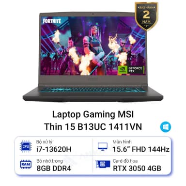 Laptop MSI Gaming Thin 15 B13UC - 1411VN (i7 13620H, 32GB, 512GB, RTX 3050 4GB, Full HD 144Hz, Win11) - 14