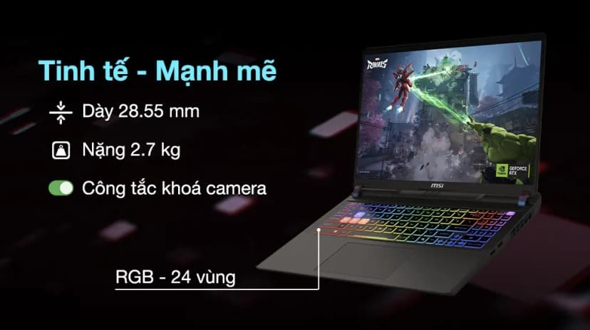 Laptop MSI Gaming Vector 16 HX AI A2XWIG - 062VN (Ultra 9 275HX, 16GB, 1TB, RTX 5080 16GB, QHD+ 240Hz, Win11) - Giá rẻ nhất hôm nay - Ảnh 2