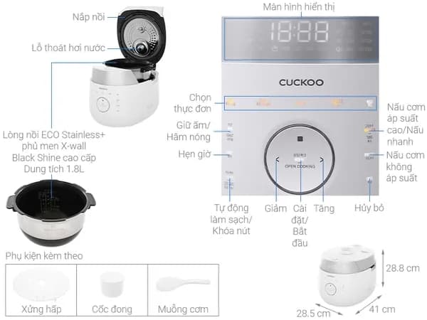 So sánh giá Nồi cơm áp suất cao tần Cuckoo 1.8 lít CRP-LHTR1009F/WHSIVNCV rẻ nhất? - Ảnh 9