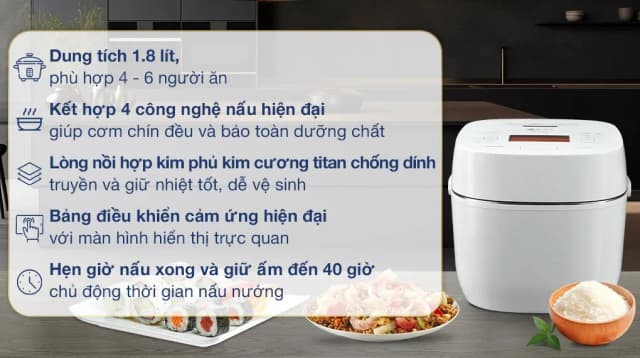 So sánh giá Nồi cơm áp suất cao tần Toshiba 1.8 lít RC-18VXWVN(W) rẻ nhất? - Ảnh 3