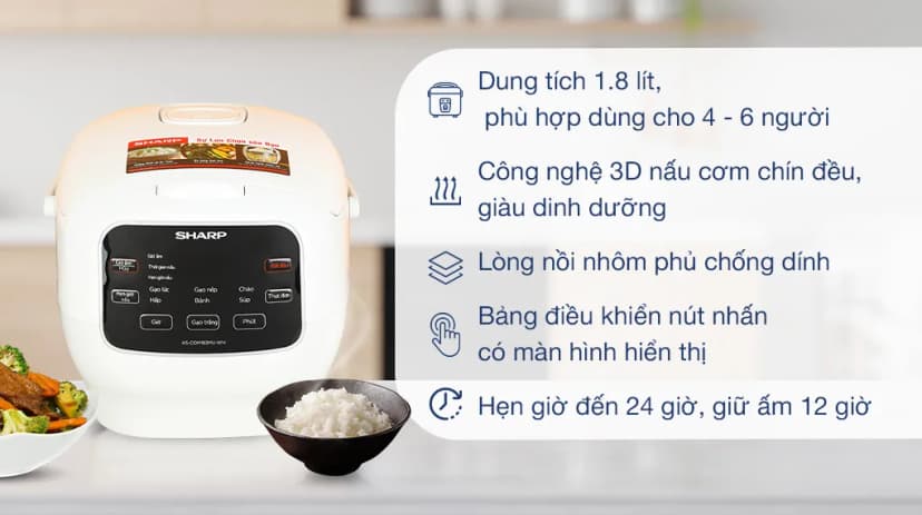 Nồi cơm điện tử áp suất Sharp 1.8 lít KS-TW181V-B - Giá rẻ nhất hôm nay - Ảnh 4