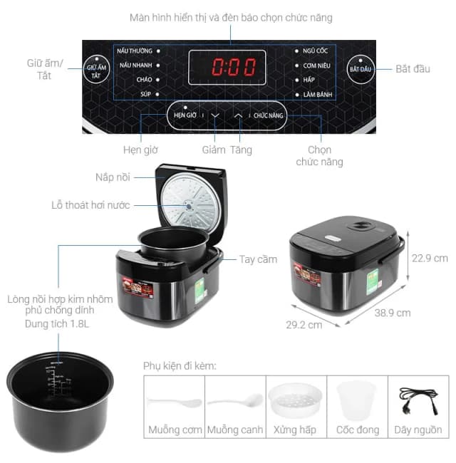 So sánh giá Nồi cơm điện tử Sharp 1.8 lít KS-COM194EV-BK rẻ nhất? - Ảnh 8