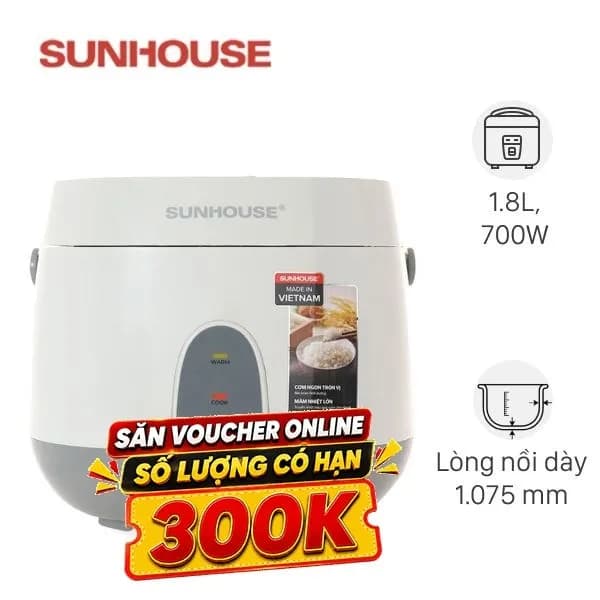 So sánh giá Nồi cơm nắp gài Sunhouse 1.8 lít SHD8611GR - Tìm sản phẩm giá rẻ nhất - Ảnh 1