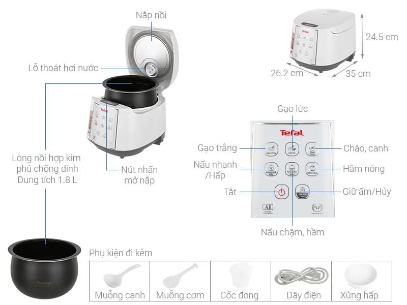 Nồi cơm nắp rời Tefal 1.8 lít RK1071Y0 - Giá rẻ nhất hôm nay - Ảnh 1