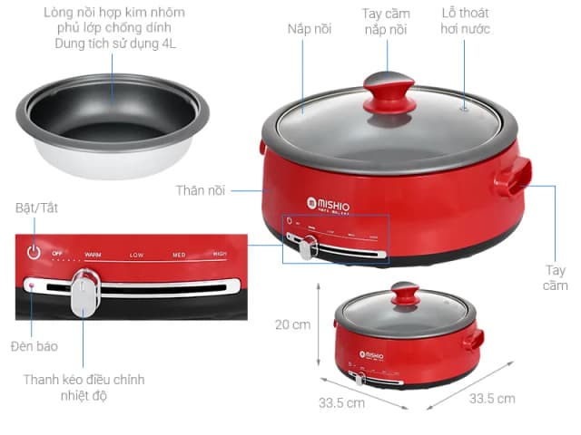 So sánh giá Nồi lẩu điện Mishio MK-348 4 lít rẻ nhất? - Ảnh 3