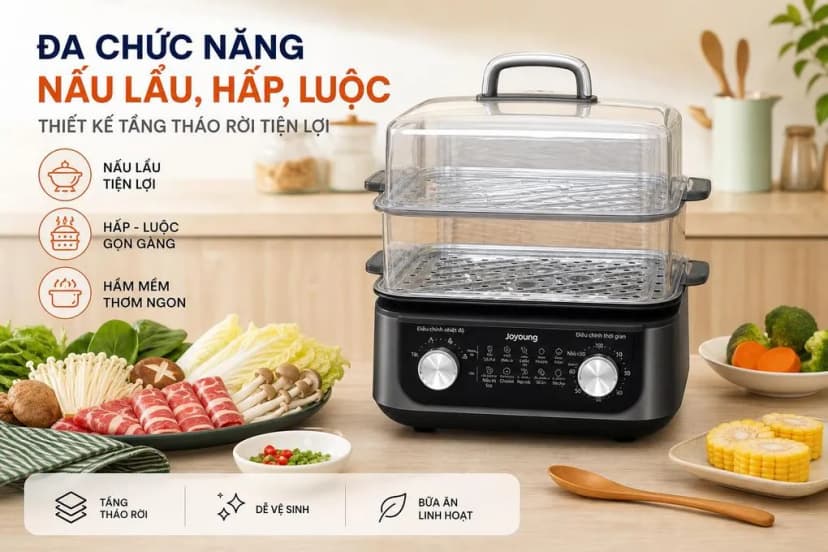 Nồi lẩu hấp đa năng Joyoung JFS-556 4.5 lít - Giá rẻ nhất hôm nay - Ảnh 3