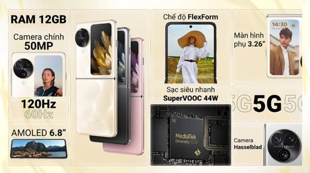 Điện thoại OPPO Find N3 Flip 5G 12GB/256GB Đen/Vàng đồng - 9