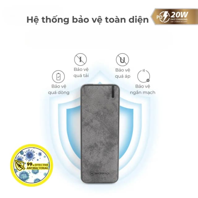 So sánh giá Pin sạc dự phòng Polymer 10.000 mAh PD QC 22.5W MicroPack AntibacTerial Power Store 1020 PB1020 - Xám rẻ nhất? - Ảnh 8
