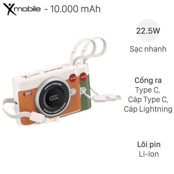 So sánh giá Pin sạc dự phòng 10000mAh Type C PD 22.5W Xmobile SnapGo GS-M3 kèm Cáp Lightning và Type C - Tìm sản phẩm giá rẻ nhất - Ảnh 8