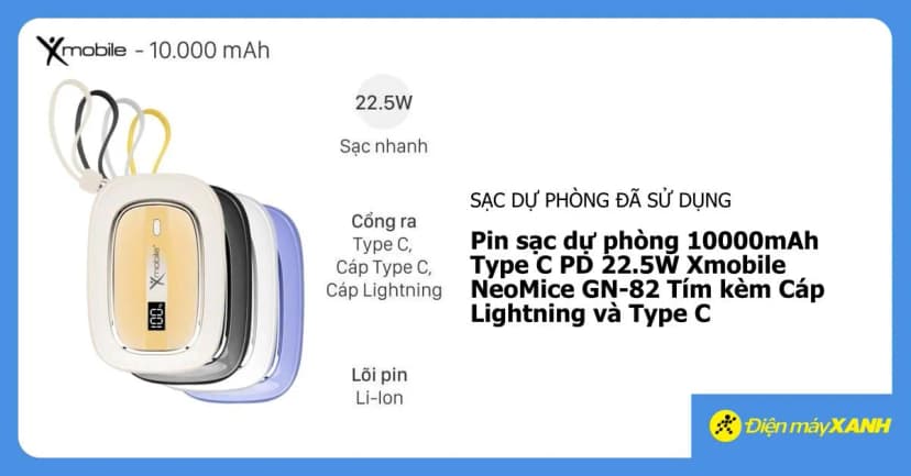 Pin sạc dự phòng 10000mAh Type C PD 22.5W Xmobile NeoMice GN-82 kèm Cáp Lightning và Type C - Giá rẻ nhất hôm nay - Ảnh 18