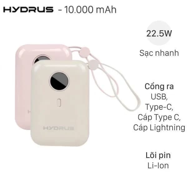 Pin sạc dự phòng 10000mAh Type C PD QC 3.0 22.5W Hydrus K98 kèm Cáp Lightning và Cáp Type C - Ảnh 2