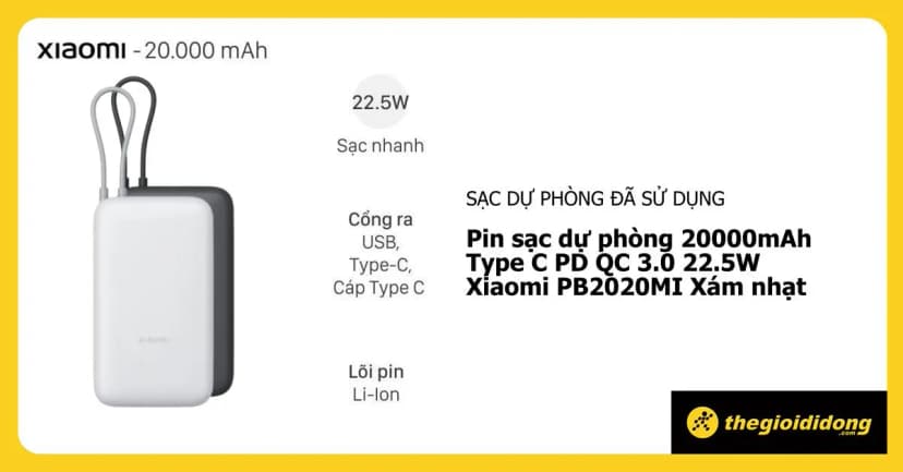 So sánh giá Pin sạc dự phòng 20000mAh Type C PD QC 3.0 22.5W Xiaomi PB2020MI kèm Cáp Type C - Tìm sản phẩm giá rẻ nhất - Ảnh 9