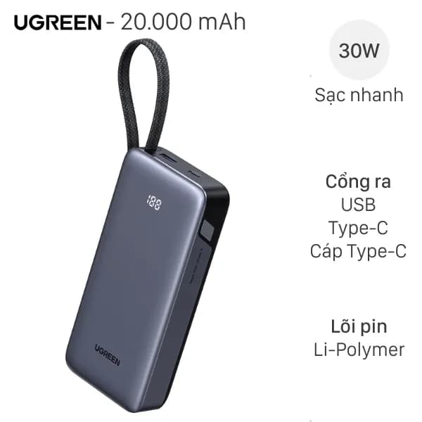 So sánh giá Pin sạc dự phòng 20000mAh Type C PD QC 3.0 30W Ugreen PB528 kèm Cáp Type C rẻ nhất? - Ảnh 2