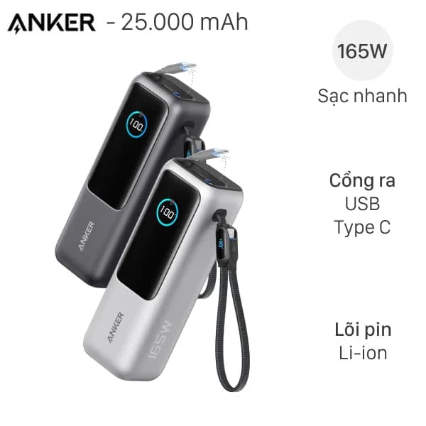 So sánh giá Pin sạc dự phòng 25000mAh Type C PD QC 3.0 165W Anker Zolo A1695 kèm cáp dây rút Type C rẻ nhất? - Ảnh 5