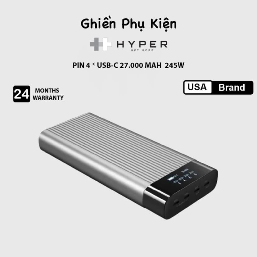 Pin sạc dự phòng 27000 mAh Type C PD 3.0 QC 4.0 245W HyperJuice HJ245B - Xám - Giá rẻ nhất hôm nay - Ảnh 1
