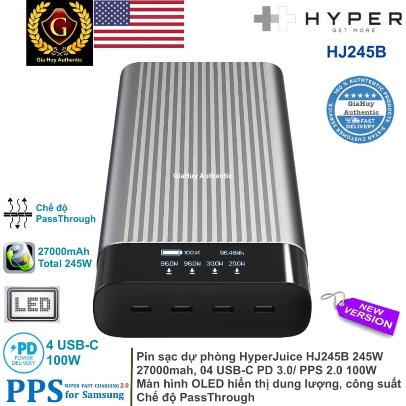Pin sạc dự phòng 27000 mAh Type C PD 3.0 QC 4.0 245W HyperJuice HJ245B - Xám - Giá rẻ nhất hôm nay - Ảnh 2