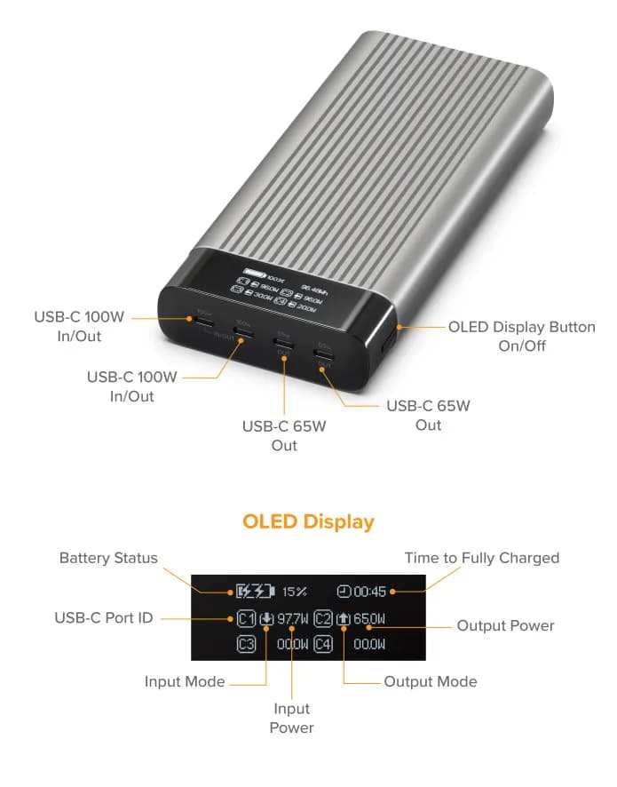 Pin sạc dự phòng 27000 mAh Type C PD 3.0 QC 4.0 245W HyperJuice HJ245B - Xám - Giá rẻ nhất hôm nay - Ảnh 11