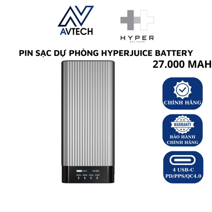 Pin sạc dự phòng 27000 mAh Type C PD 3.0 QC 4.0 245W HyperJuice HJ245B - Xám - Giá rẻ nhất hôm nay - Ảnh 3