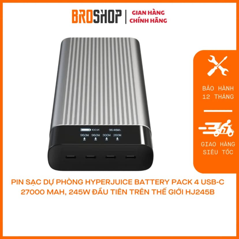 Pin sạc dự phòng 27000 mAh Type C PD 3.0 QC 4.0 245W HyperJuice HJ245B - Xám - Giá rẻ nhất hôm nay - Ảnh 4