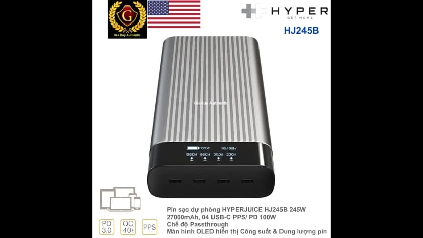 Pin sạc dự phòng 27000 mAh Type C PD 3.0 QC 4.0 245W HyperJuice HJ245B - Xám - Giá rẻ nhất hôm nay - Ảnh 9