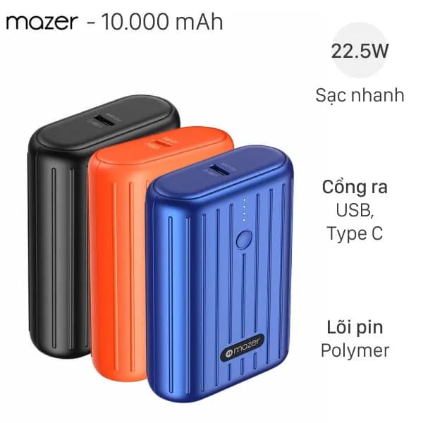 Pin sạc dự phòng Polymer 10000 mAh Type C PD 22.5W Mazer M-EGMINI10.0V2-PP - Tím - Giá rẻ nhất hôm nay - Ảnh 1
