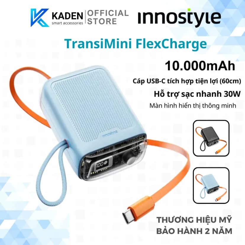 Pin sạc dự phòng Polymer 10000 mAh Type C PD 30W Innostyle TM31BB kèm cáp Type C - Xanh - Giá rẻ nhất hôm nay - Ảnh 2