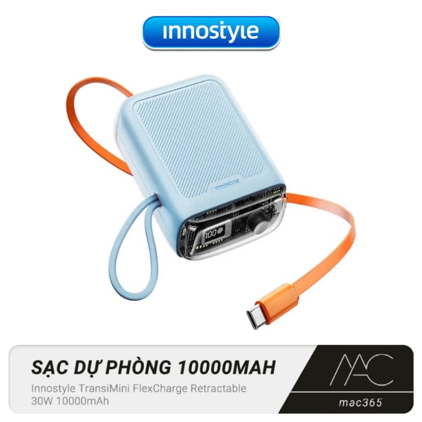 Pin sạc dự phòng Polymer 10000 mAh Type C PD 30W Innostyle TM31BB kèm cáp Type C - Xanh - Giá rẻ nhất hôm nay - Ảnh 3